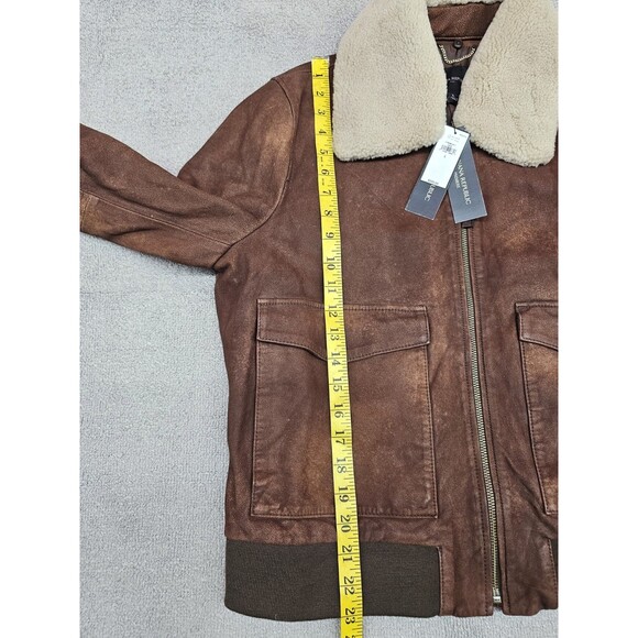 Banana Republic Leather Bomber Jacket Womens L Brown Shearling Collar - Picture 3 of 11